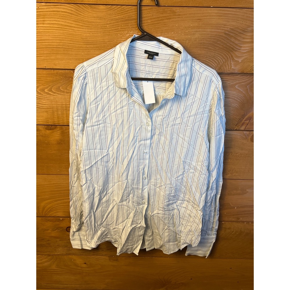 Ann Taylor Factory Women's Striped Button Down‎ Shirt Top Blouse Size L NWT LS